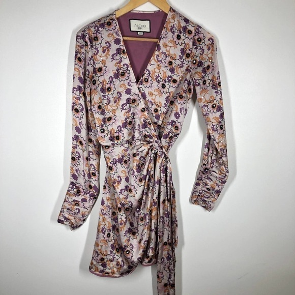 Alexis Kari Wrap Dress Sequin Floral Print  Long Sleeve Multicolor Size XS - Picture 7 of 16